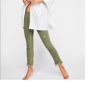 Free People Green Great Heights Frayed Skinny Jeans